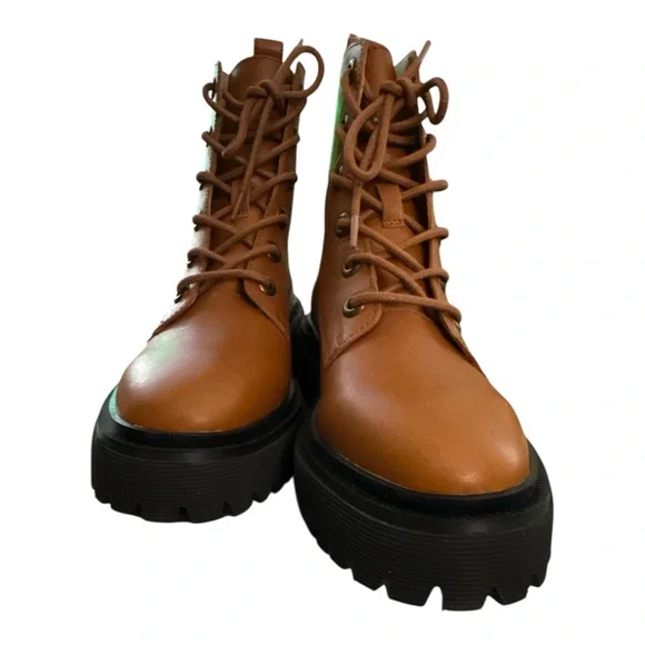 Madewell Brown Leather Chunky Lug Sole Combat Boots Modern Utility Street Size 5 - Picture 5 of 7